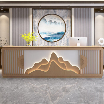 聚宝台 新中式吧台山水画转角接待台女装店收银台茶易居多功能前台