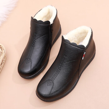 单鞋官方旗舰专卖妈妈棉鞋女冬季加绒保暖中年女靴老人短靴平底防滑中