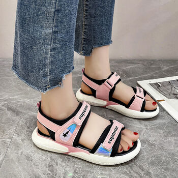 夏天穿的女生凉鞋平底初中高中学生仙女风凉鞋夏季10少女孩韩版百搭12