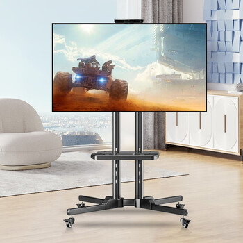 华仕登移动电视支架视频会议显示器挂架通用落地电视推车置物架3265