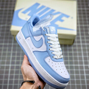 空军一号af1 low 全新天蓝低帮头层皮男女鞋缓震磨气垫运动板鞋 天蓝