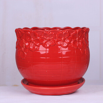 红色中国风花盆陶瓷批发福字特大号个性创意绿萝绿植花盆带托tm282红