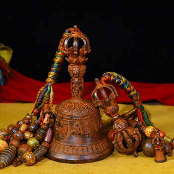 铜人艺巷全铜手工打造镶朱砂手摇铃金刚铃金刚杵法器一套九股金刚铃杵