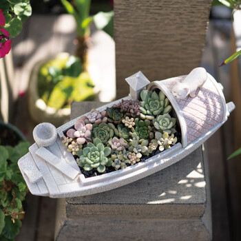 匠心坊新中式造景户外庭院花园装饰花盆摆件创意船造型种多肉文竹