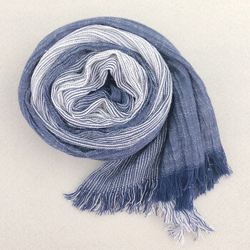 棉条纹围巾文艺款春夏秋季渐变拼色披肩百搭棉麻女丝巾 藏青色