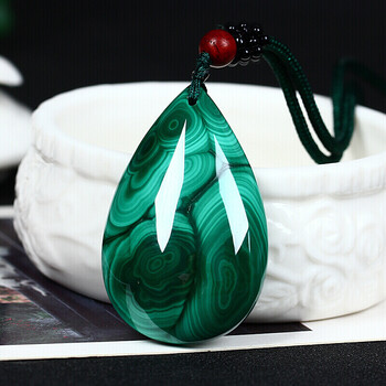 天然孔雀石水滴吊坠男女款绿宝石孔雀石凤凰石景石项坠挂坠礼物