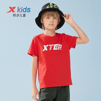 特步xtep童装夏季短t男女童logo字母印花速干运动短袖679226019174