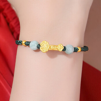 舒缘999足金黄金事事万事金如意红绳手链女生日礼物妈妈送给母亲实用