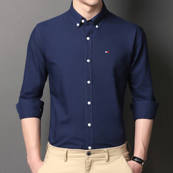 现货tommy汤米长袖衬衫中青年男士商务正装纯棉百搭休 藏青色 s 165