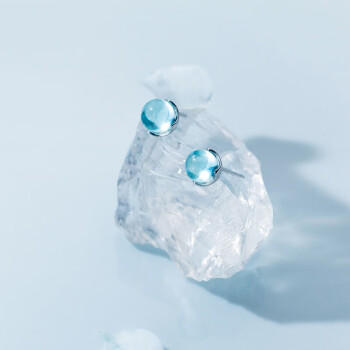 美芙尼 S925银极光耳钉女 韩版简约蓝色渐变合成水晶甜美圆形耳饰 蓝水晶 一对