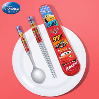 迪士尼（Disney）儿童筷子勺子小学生不锈钢筷勺套装便携餐具宝宝家用收纳盒三件套