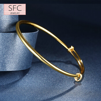 老凤祥款式18k黄金手镯素圈可推拉调节彩金手饰750玫瑰金抛光面经典款