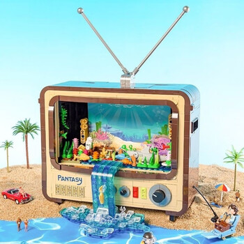 拼奇61008复古电视机拼装积木儿童玩具潮玩男女孩摆件礼物甄萌 拼奇