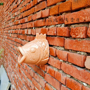 吐水鱼石雕喷水鱼水景墙壁挂鱼吐水雕塑楼房屋顶排水口装饰鱼池 晚霞