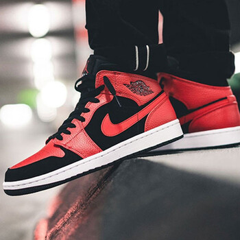 潮 耐克男鞋女鞋 nike air jordan aj1 mid 黑红禁穿复古休闲运动篮球
