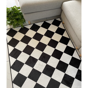 涤纶混纺地毯复古格子ins简约现代黑白格线条菱形正方格客厅卧室 红色