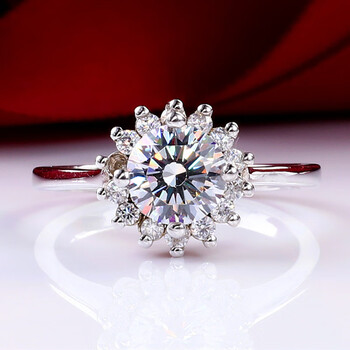 khsk莫桑石钻戒太阳花戒指1克拉婚戒男女情侣对戒日韩求婚结婚送女友