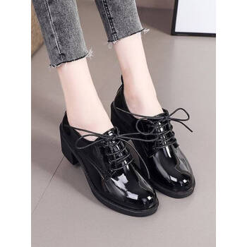 冉同公司上班搭配正装穿的黑色小皮鞋系带小皮鞋女英伦风学院学生单鞋