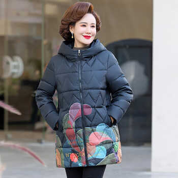 雅鹿中老年女装加肥羽绒服中长款棉袄岁胖妈妈冬装棉衣外套黑色5xl