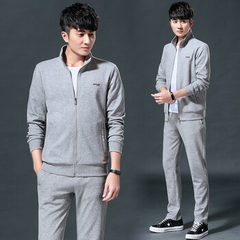 凡古拉 运动服套装男春秋季休闲套装卫衣跑步运动套装男运动服两件套韩版潮流男套装 71001浅灰（不加T恤） 男XL/129-145斤