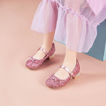 公主鞋女童皮鞋水晶鞋儿童高跟鞋子学生主持演出鞋小女孩礼服单鞋粉色