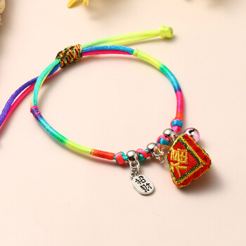 端午节手链手工编织五彩绳儿童款小香包刺绣老虎头粽子五色线手绳