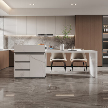 莎庭岩板伸缩岛台餐桌一体开放式厨房轻奢家用小户型成品导台餐厅