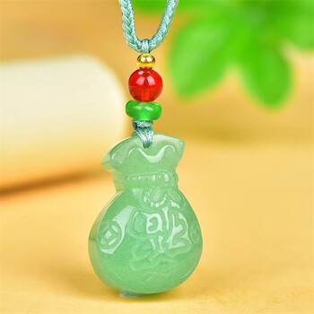 光煌520礼物送男女友绿东陵玉福袋石吊坠 玉石福满钱袋挂坠男女玉佩玉