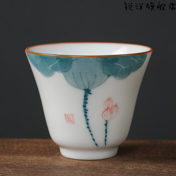 景德镇陶瓷杯子 景德镇手工彩绘瓷功夫茶杯家用手绘花系图案主人杯
