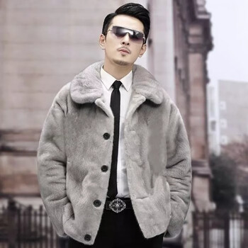 服饰内衣>男装>真皮皮衣>babiboy>babiboy海宁皮草貂皮大衣男士水貂绒