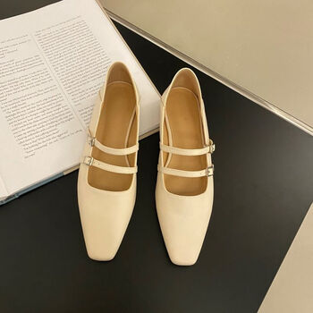鞋jk鞋平底方头白色玛丽珍单鞋仙女鞋子2022晚风温柔豆豆鞋米白色39