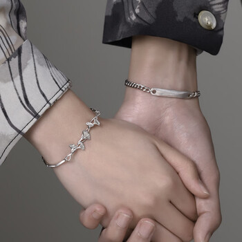 永红旺三生有幸情侣银手链女一对情侣款定制刻字杏叶小众设计手绳送