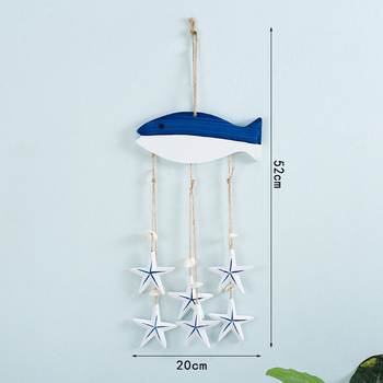恒愎地中海风格木头小鱼串挂件海洋主题墙面装饰幼儿园环创空中吊饰