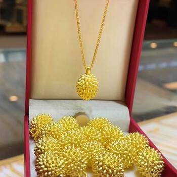 999足金黄金榴莲项链女轻奢小众设计高级感吊坠锁骨链七夕送女友 小版