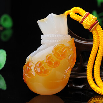 手把件玉石玉髓钱袋手把玩貔貅玉石手把件挂件玉手玩件玉坠附证