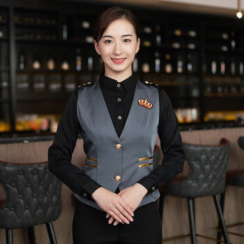 台工作服女职业工作装清壹西餐餐厅服务员工作服马甲套装酒店前台ktv