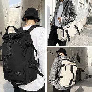 朗酷（LERANKURL）旅行包男运动健身包女背包大容量短途出差行李包耐磨防泼水手提包 黑色