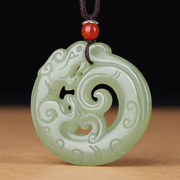 七夕礼物和田玉吊坠和田玉青玉镂空龙牌吊坠男玉石青龙项链双面圆形龙