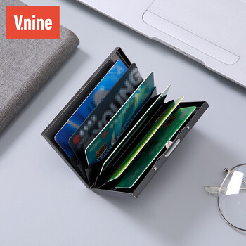 第九城（V.NINE） 卡包金属防盗刷NFC防消磁卡套大容量超薄银行卡防读取卡盒 哑光黑