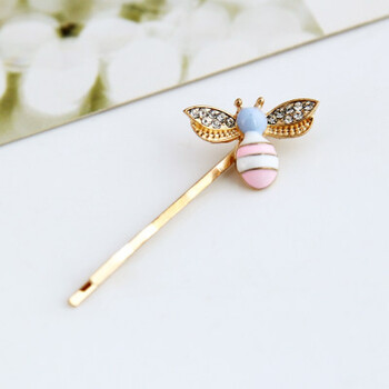 韩版饰品发饰 可爱彩色小蜜蜂发夹刘海边夹头饰一字夹女发卡夹子 粉色