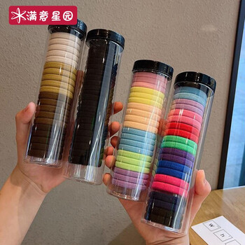 满意星园无接缝尼龙高弹力橡皮筋扎头绳绑头发圈绳耐用加厚款女童可爱 80条装颜色随机