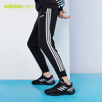 阿迪达斯 （adidas）裤子男裤黑色健身跑步休闲裤运动裤收口长裤（下架重） 黑色收口三条纹 M