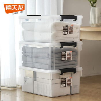 禧天龙收纳箱大号化妆品小件收纳盒证件整理盒文具零件玩具衣物整理箱 3个装 加大号 透明白 40*29*18CM