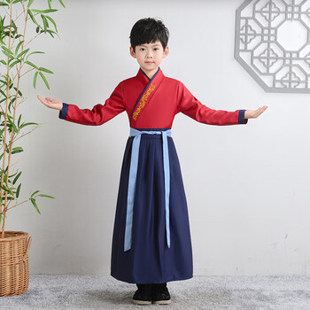 瑄妮薇新款儿童汉服古装公主唐装男童唐装小女孩中国风襦裙公主礼服 酒红色直袖男款 120