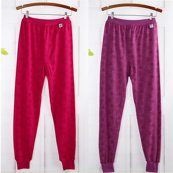 老年人秋裤女纯棉宽松老式全棉高腰肥大码老年棉毛裤妈妈玫红花豆沙花