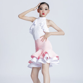 阕魍怡夏季儿童拉丁舞练功服女孩分体舞蹈裙子少儿标准比赛演出服装