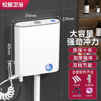 松鲸 免打孔厕所冲水箱蹲便器水箱挂墙式节能大冲力卫生间加厚水箱 超值款-大冲力水箱+ABS增压喷枪