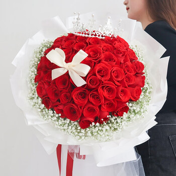 梦馨七夕情人节鲜花速递52朵红玫瑰花束送女友老婆生日情人节礼物全国