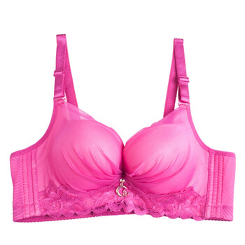 无钢圈加厚针织文胸小胸超聚拢显乳沟透气蕾丝边内衣 紫红 75a