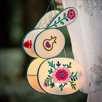 元宵节灯笼纯手工制作diy材料手提兔子花灯发光彩灯高端 (玉兔灯成品)